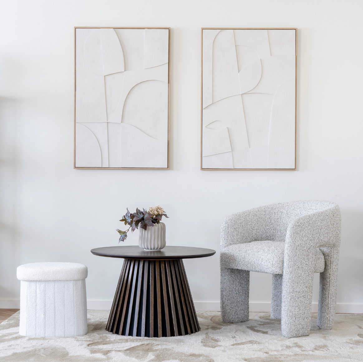 House Nordic Monroe Eetkamerstoel – Bouclé Look – Natuurlijk Beige – Zithoogte 45 cm